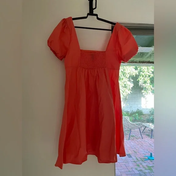 Wild Fable Peach Babydoll Puff Sleeve Dress Smocked Back Cottagecore Summer - Picture 5 of 8